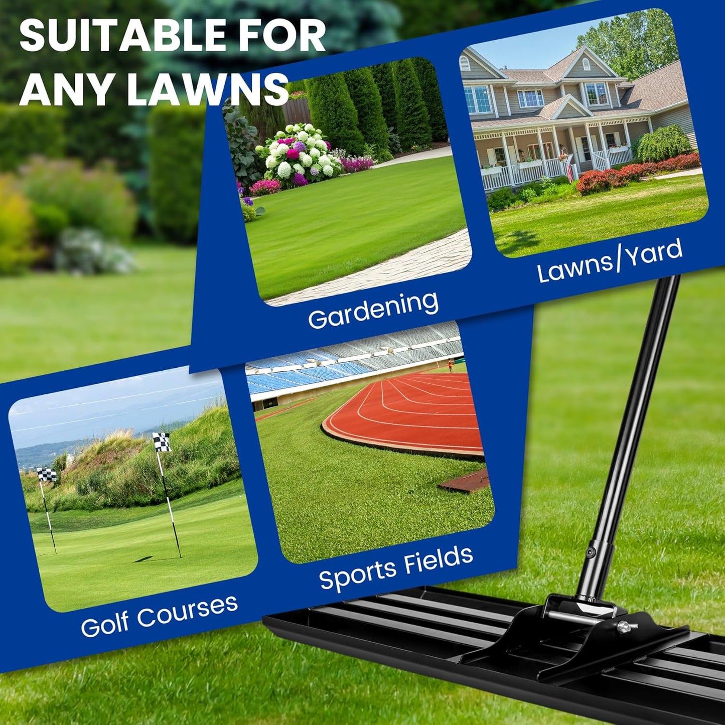 Lawn Leveling Rake, 30x10 Inch Carbon Steel Soil Leveler with 78" Adjustable Long Handle, Perfect for Yard, Golf Field, Dirt & Ground Surfaces