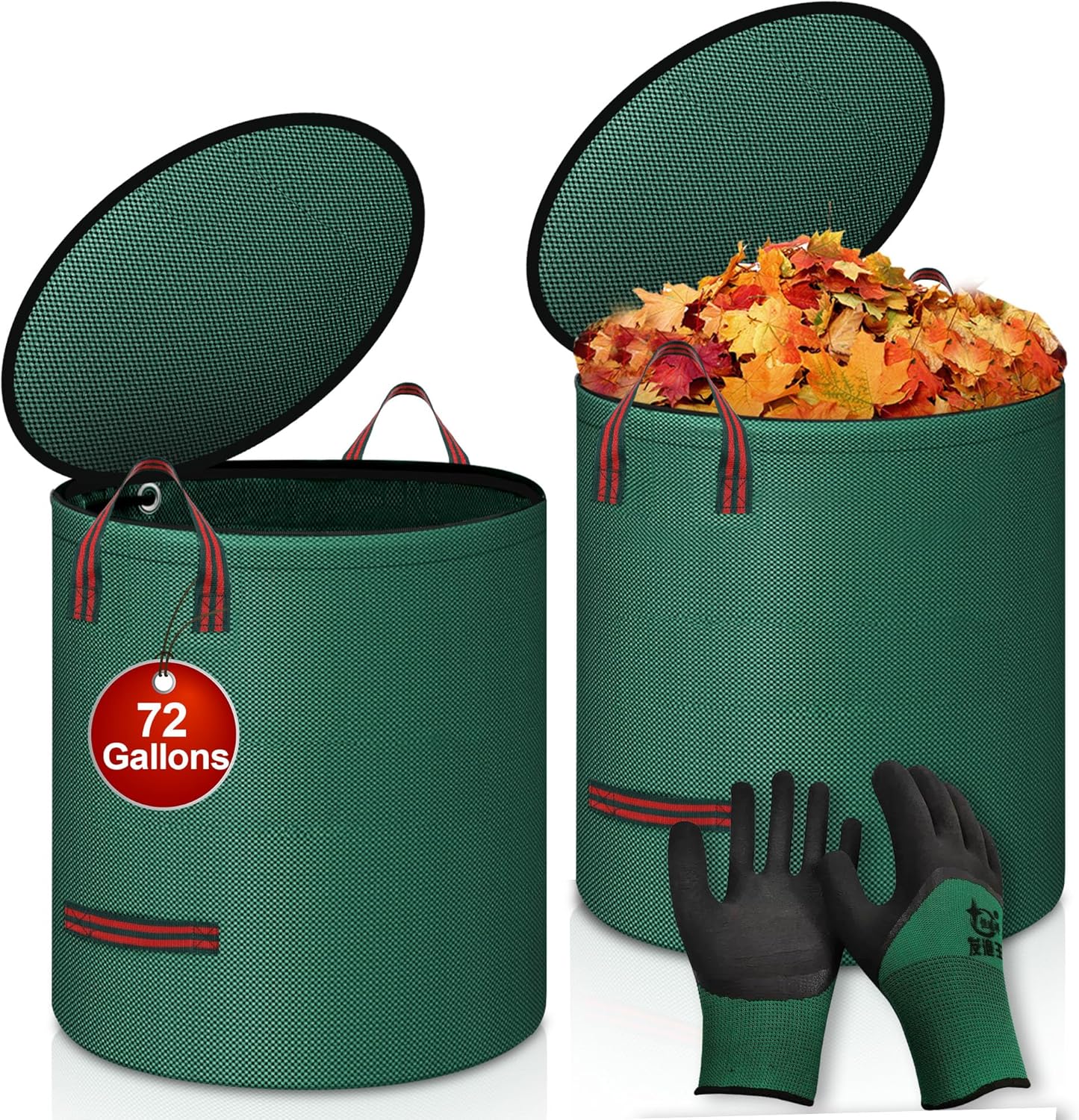 Reusable Yard Waste Bags with Lid, 2 Pack 72 Gallon Lawn and Leaf Garden Bags Heavy Duty with 4 Handles, Collapsible Garden Waste Container for Collecting Indoor Outdoor Debris Leaves Grass Clippings