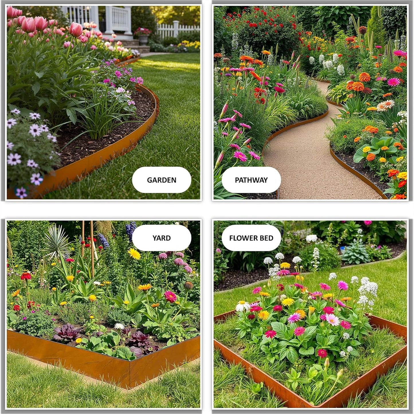33ft. Cor-Ten Steel Landscape Edging (10-Pack) – 40" Metal Edging for Landscaping with 11 Stakes, Hammer-in Metal Landscaping Edging for Yard Pathway & Flower Beds – Lawn Edge for Garden Design