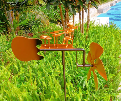 Metal Drummer Windmill Handmade Metal Garden Yard Decoration Wind Spinners Outdoor