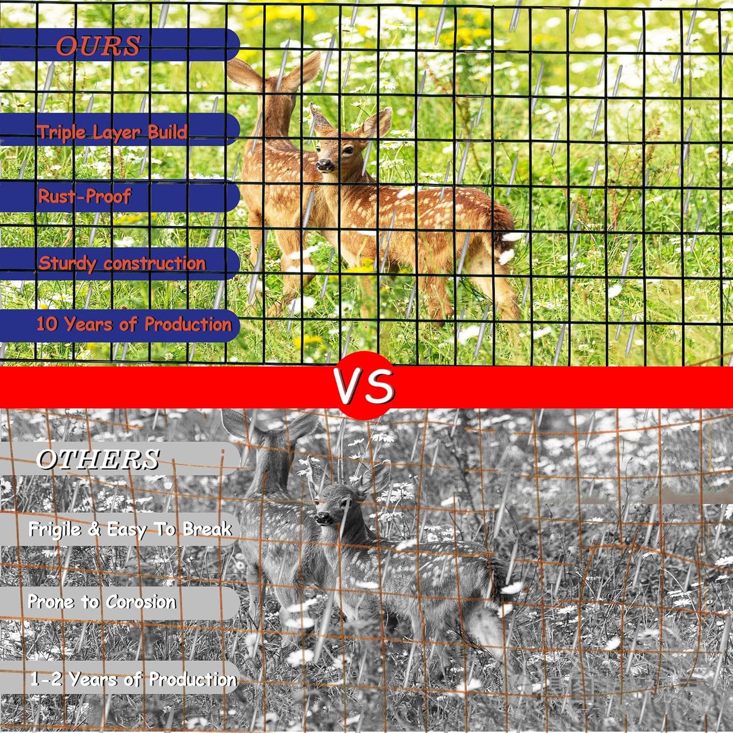 Black Metal Garden Fence, 48inch(H) x 50ft(L), 2 inch x 3 inch,14GA 2/3/4/5/6 Ft Tall Chicken Wire PVC Coated Welded Wire Mesh Roll for Dogs Border Yard Vegetable Plant Protection Poultry Netting