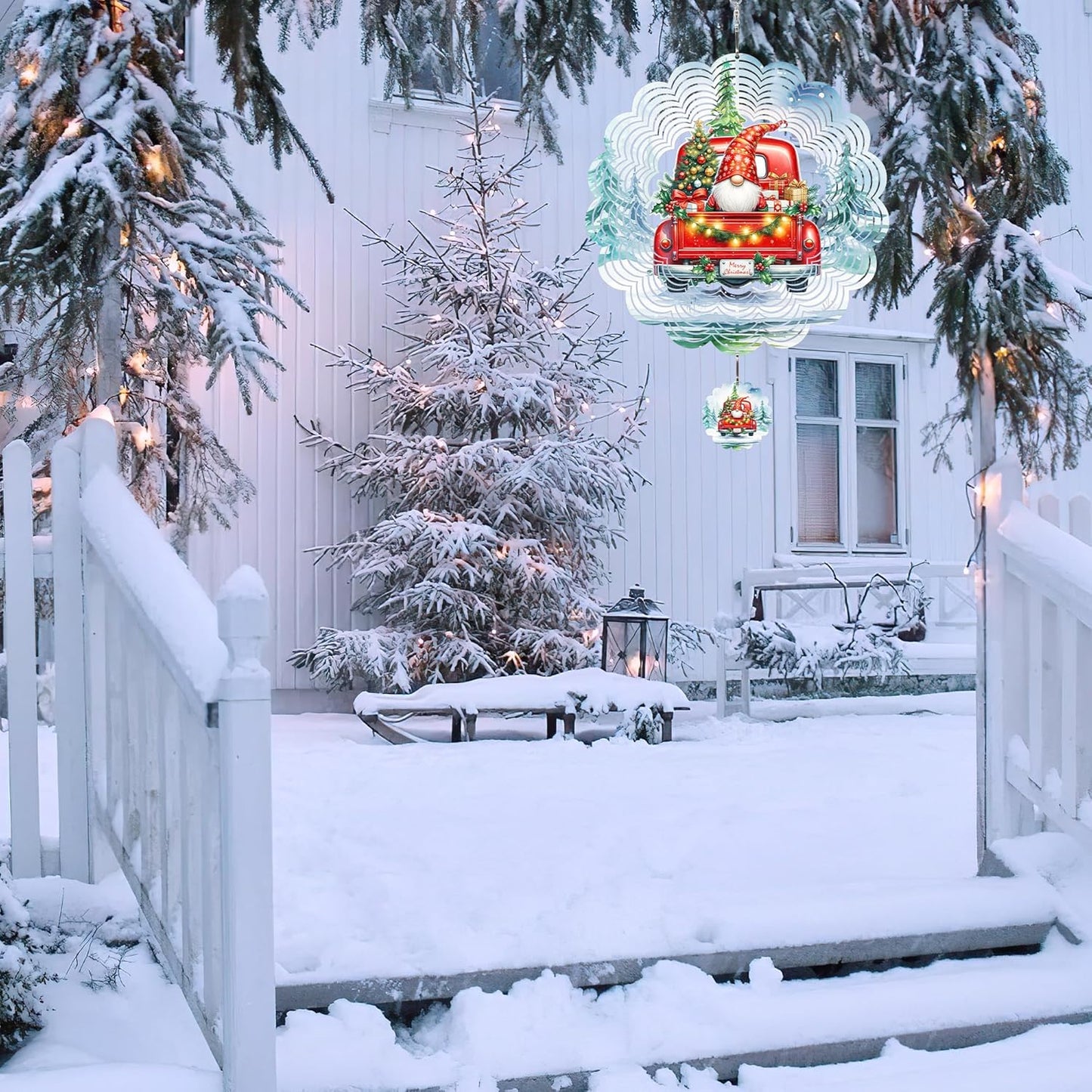 Wind Sculptures 3D Stainless Steel Christmas Decoration Garden Decoration Indoor Outdoor Hanging Ornament Worth Gift 12inch Santa Claus Metal Wind Sculptures