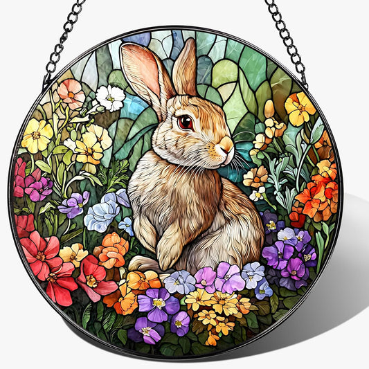 Stained Glass Window Hanging, 8 Inch Rabbit Sun Catcher, Bunny Stained Glass Suncatcher, Window