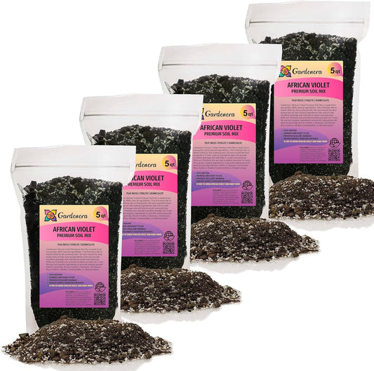 Premium African Violets and Gesneriad Premium Soil Mix by Gardenera - 20 Quart - Horticultural Perlite, Vermiculite, Sphagnum Peat Moss - Made in USA - (4 Bags of 5QT)