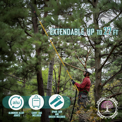 Pole Saws for Tree Trimming, 7.3-27 ft Extendable Tree Trimmers Long Handle Pruner, Sharp Steel Blade and Scissors High Branches Trimming, Tree Pruner, Tree Saw (7.3-27 ft)