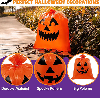 JOYIN 6 Pcs Halloween Pumpkin Leaf Bags, Plastic Lawn Bags for Yard Fall Leaf Halloween Decorations, Jack o' Lantern Reusable Trash Bag for Decor Party Favors, Party Supplies