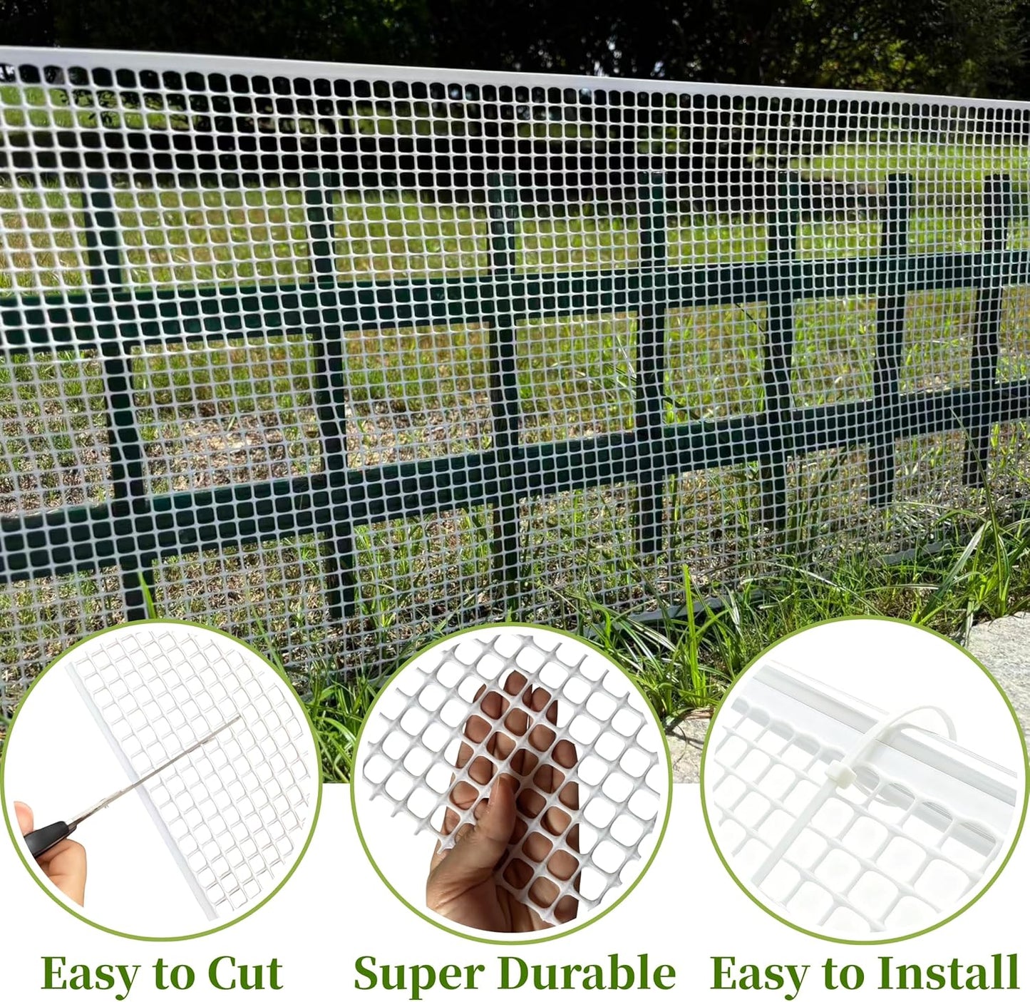 PotatoLife Plastic Wire Mesh Fence, Balcony Fence for Baby and Pets, Safety Fence, Stair Protector, Poultry, Garden, Tree Support, Durable Material, Free Zip Ties (White, 15.7'' x 10')