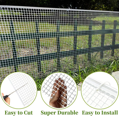 PotatoLife Plastic Wire Mesh Fence, Balcony Fence for Baby and Pets, Safety Fence, Stair Protector, Poultry, Garden, Tree Support, Durable Material, Free Zip Ties (White, 15.7'' x 20')