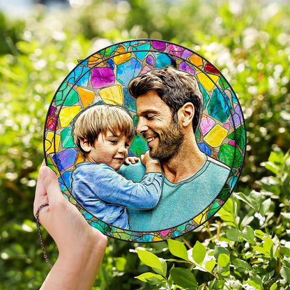 Personalized Grandpa Stained Glass Suncatcher, Photo Family Faux Stained Glass Window Hanging Ornament, Custom Photo Gift for Dad from Son Daughter, Birthday Gift for Grandpa, Uncle