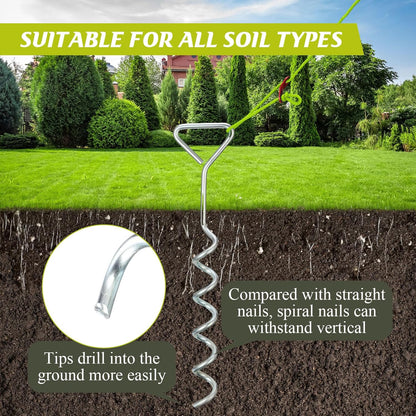 Sintuff 12 Set Tree Stakes and Supports Kit for Anti Hurricane Leaning Trees Straightening Heavy Duty 15. 75" Spiral Tree Stake with 13. 12 ft Ropes and 15. 75'' Support Straps (Bright Green)