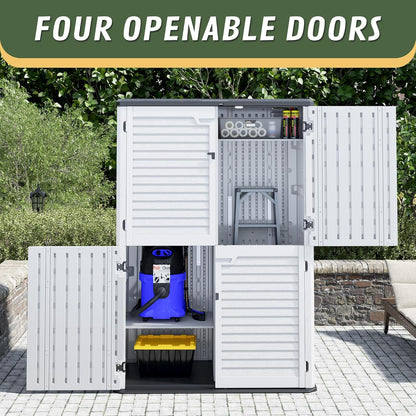 KAMABOKO Outdoor Storage Cabinet 55 Cu.Ft Outdoor Trash Can Storage Shed Waterproof Horizontal Storage Shed Outdoor Storage for Backyard, Patio, Poolside (White)