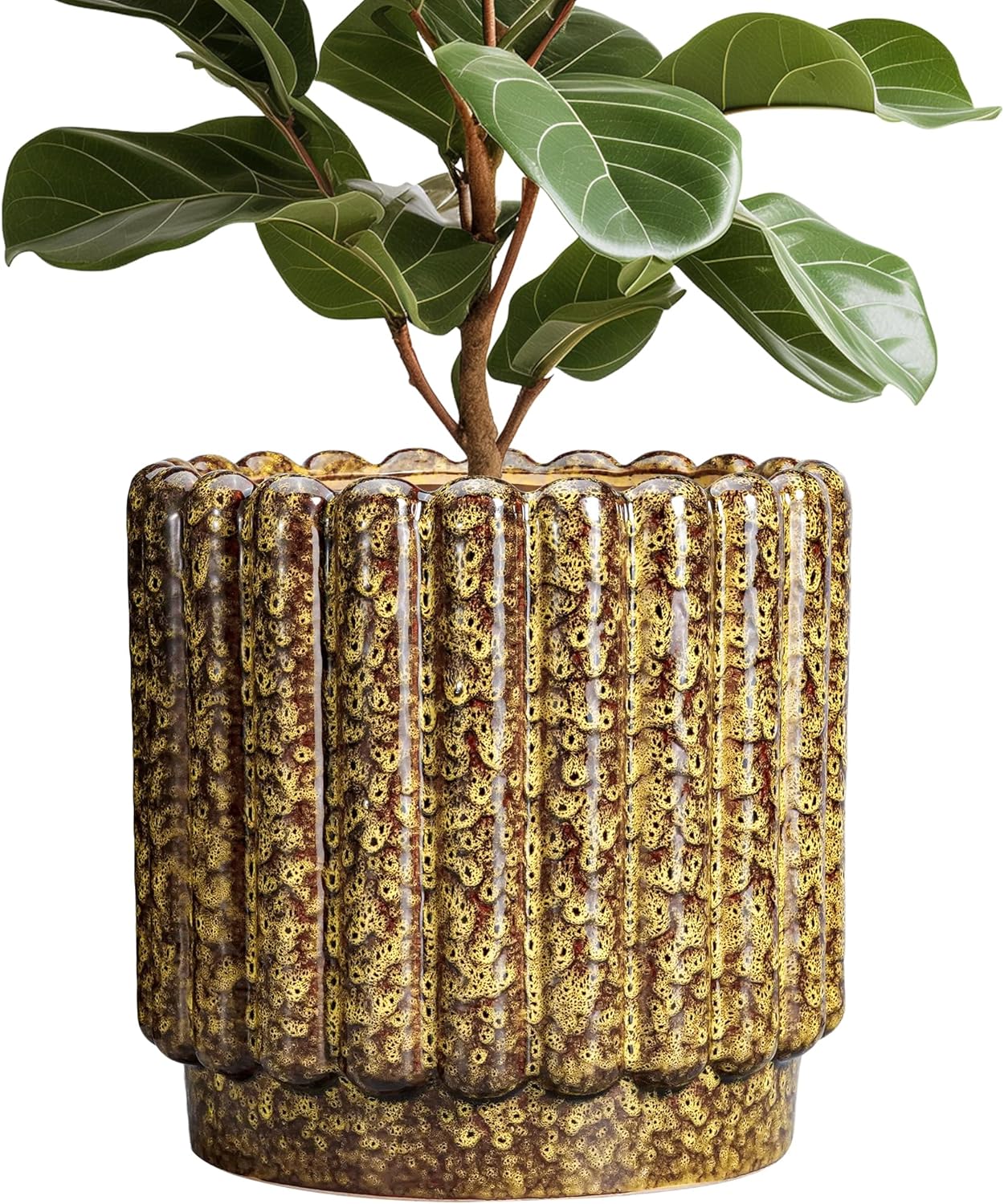 Ceramic Plant Pots - 12 Inch Planter with Drainage Hole, Large Ceramic Flower Pots for Indoor Plants, Round Planter Outdoor, Living Room Decor, Gifts for Plant Lovers, Yellow