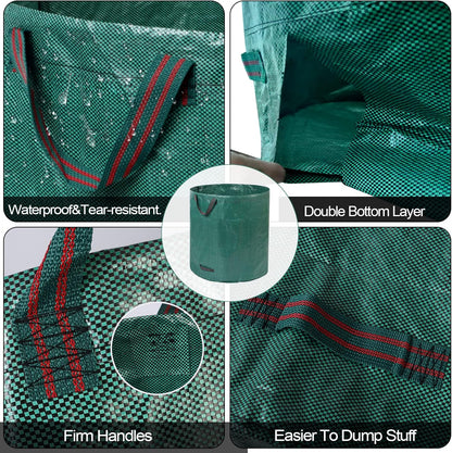 3 Pack 137 Gallons Reusable Yard Waste Bags with Double Bottom Extra Large Leaf Lawn Bags Reusable Heavy Duty With 4 Handles Garden waste Bags Containers for Debris Grass Clipping