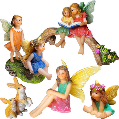 Mood Lab Fairy Garden - Miniature Family Kit Figurines & Accessories - Fairies Statue Set of 6 pcs - Outdoor or House Decor