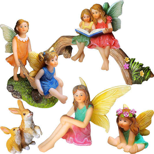 Mood Lab Fairy Garden - Miniature Family Kit Figurines & Accessories - Fairies Statue Set of 6 pcs - Outdoor or House Decor