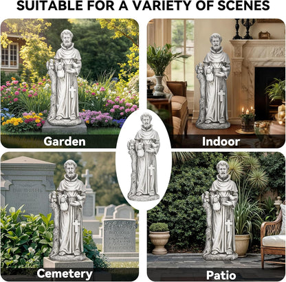 St Francis Garden Statue, Catholic Religious Outdoor Sculpture for Prayer and Meditation, 30.7” Large Patron Saint of Animals Patio Decor in Durable Magnesium Oxide Stone,Gray