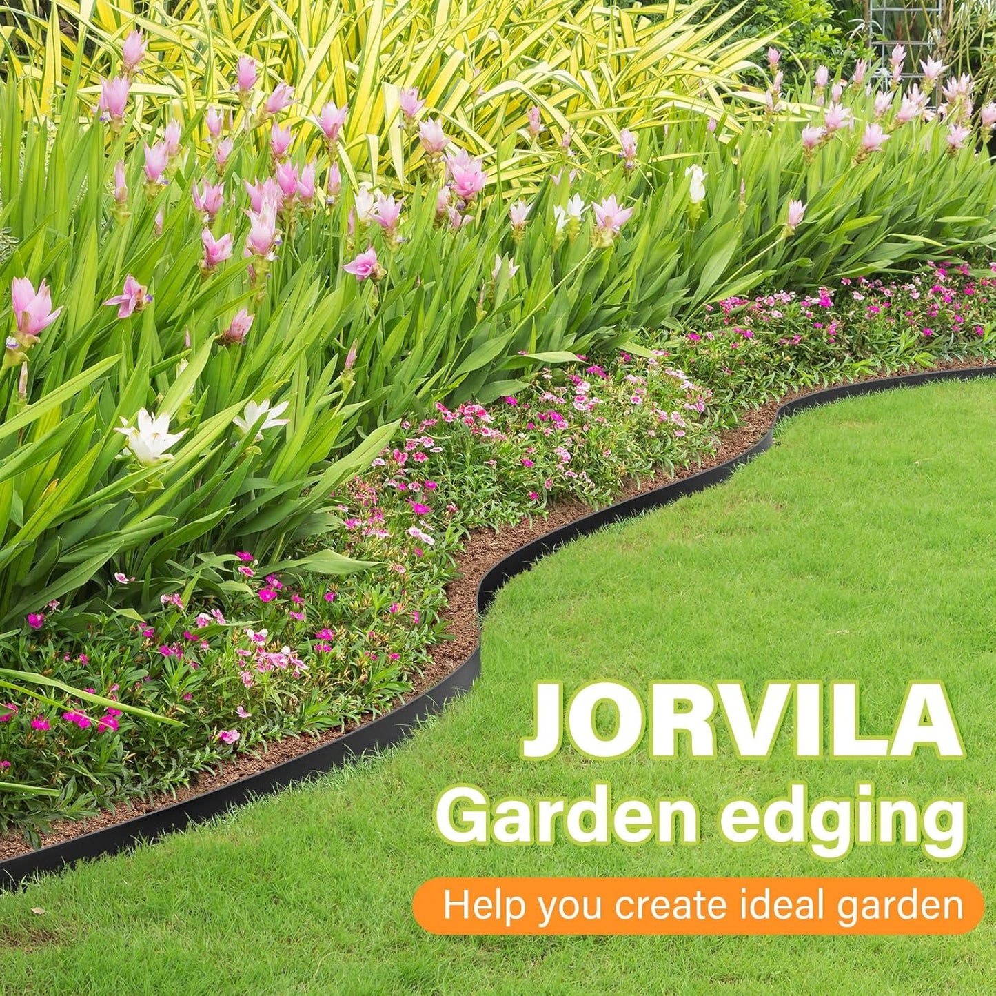 Landscape Edging, 2.0" x 60' Plastic Garden Edging with 60 Pcs Metal Spikes, Flexible Garden Border for Lawn, Landscaping, Flower Beds