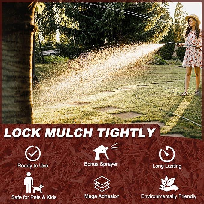 Mulch Glue - 128oz / 1 Gallon Landscape Adhesive Gravel Binder Glue with Applicator for Landscaping Concentrate Covers, Garden - Ready to Use Non Toxic Mulch Stabilizer for Pea Gravel, Stones, Bark