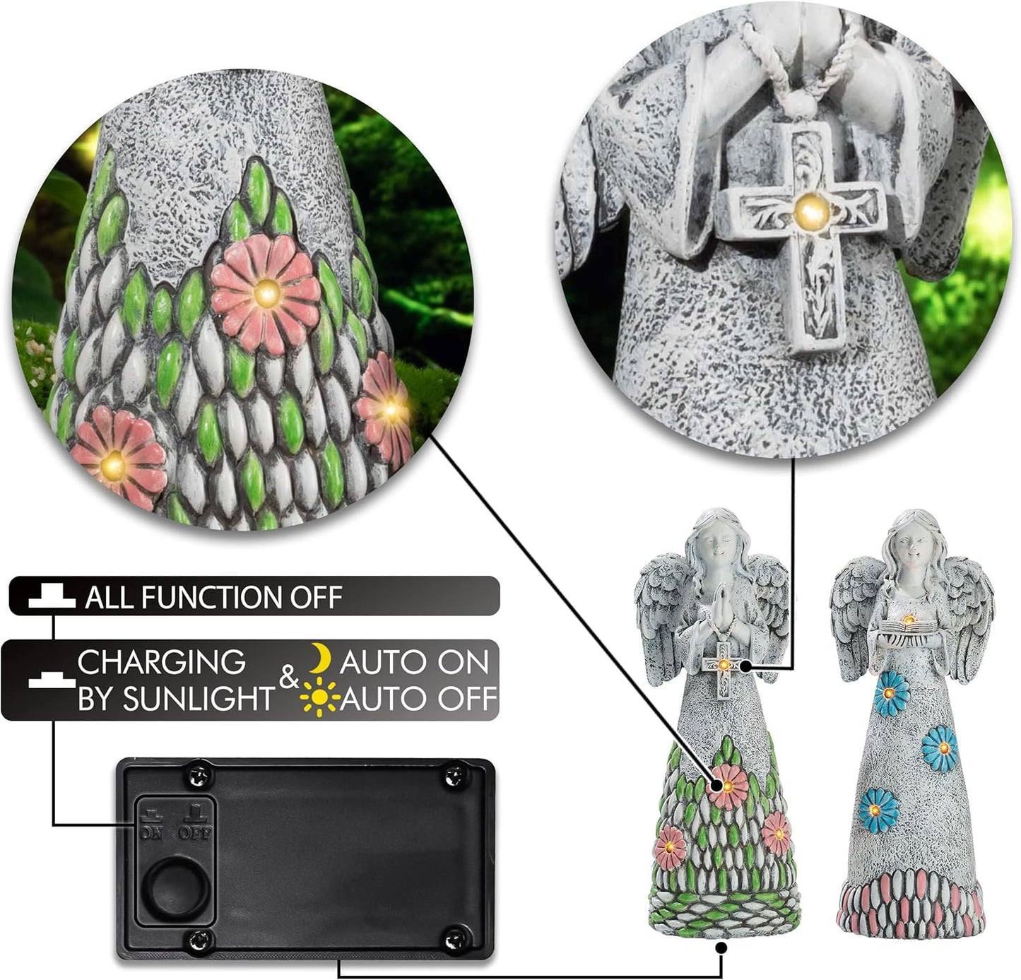TERESA'S COLLECTIONS Angel Garden Statues with Solar Outdoor Light for Garden Decor, 2 Pack Resin Angel Grave Cemetery Decorations for Outdoor Decor, Memorial Angel Yard Decor Gifts for Mom, 11”