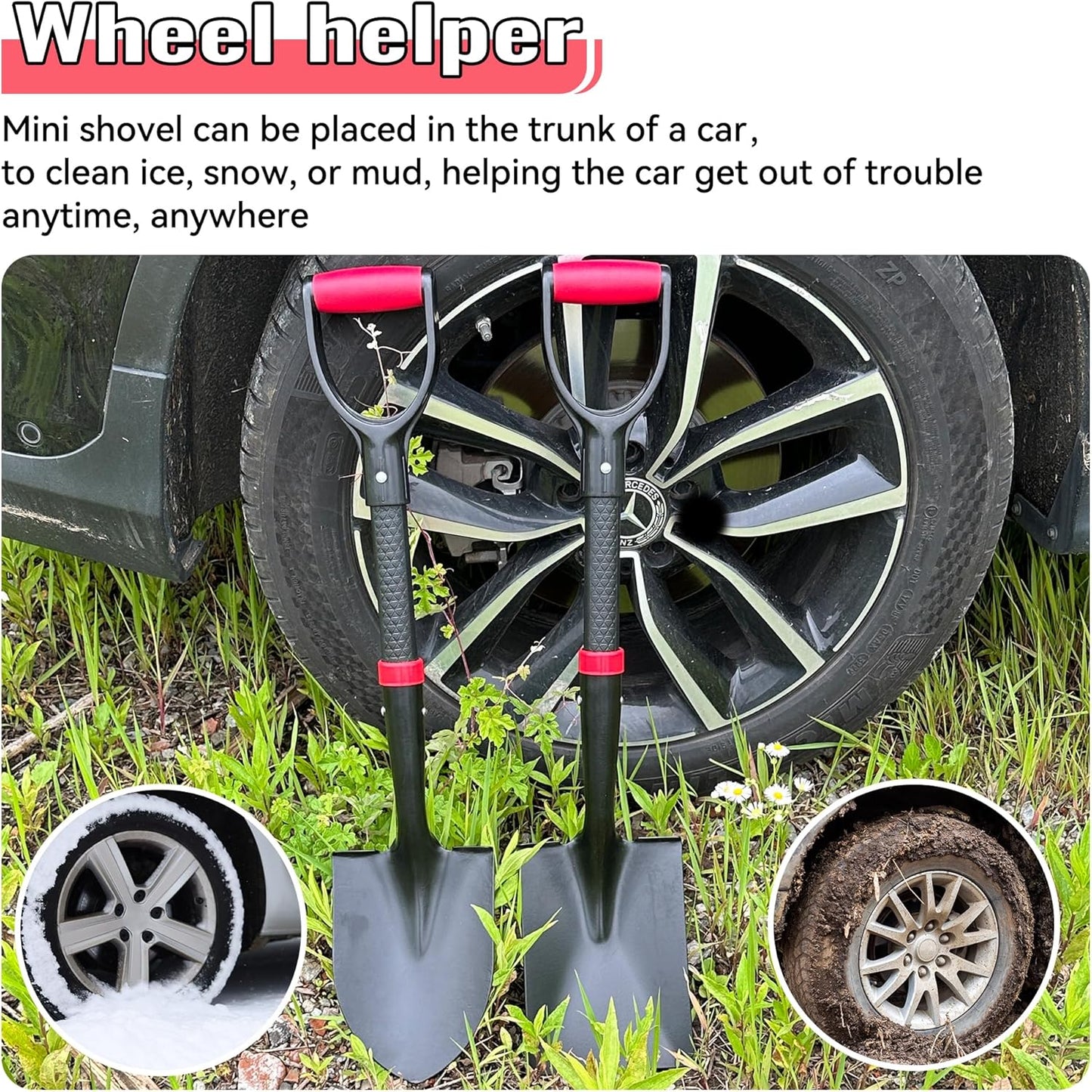 SHARK ATTACK 2 Pack 28 Inch Mini Shovel with D-Grip Handle - Kids Shovel Steel Construction with Powder Coating, Compact Digging Tool for Gardening, Camping & Car Emergency
