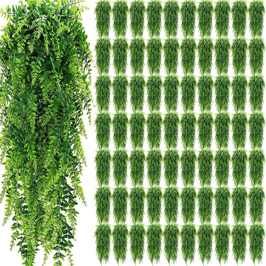 Geosar 72 Pcs Artificial Hanging Plants 32 Inch Hanging Boston Ferns Plastic Fake Plants for Wall