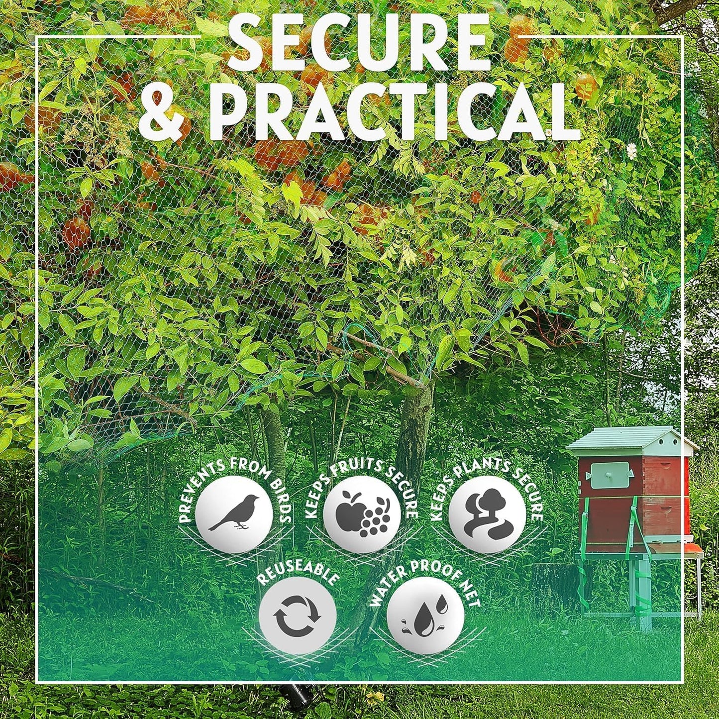 6-1/2 x 33 ft. Green Gentle Garden Netting/Row Cover/Screen | Protect Secure to Keep Away Birds and Rodents from Fruit, Vegetable, Flowers and Sensitive Plants, While Allowing Water and air in