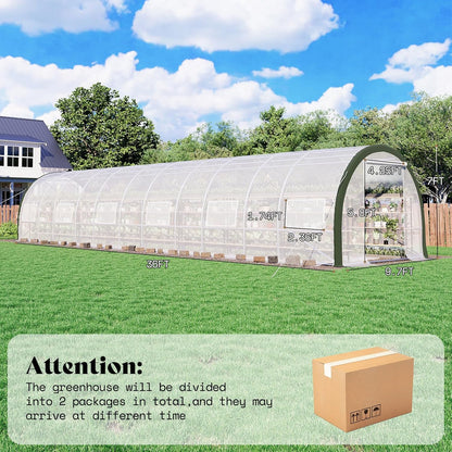 AMERLIFE 36x10x7 FT Large Walk-in Tunnel Greenhouses for Outdoors with Watering System 2 Zipper Doors, Heavy Duty Greenhouse Upgraded Galvanized Steel Frame 12 Windows, Green/White