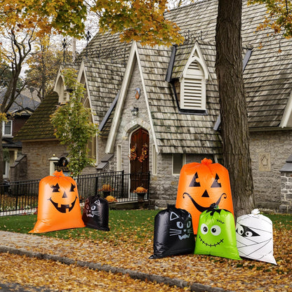 POPGIFTU 12 Pack Halloween Lawn Leaf Bags - Heavy Duty Plastic Trash Bags with Twist Ties, 6 Designs Large Pumpkin Yard Waste Bags for Garden, Lawn, Porch, Indoor Outdoor Halloween Decorations