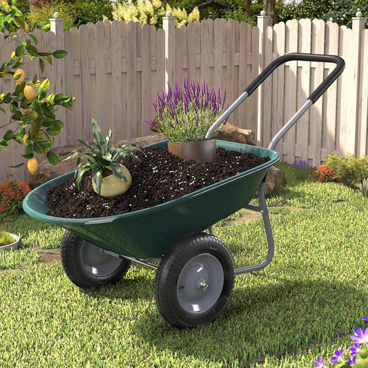ARNOT Enlarged Dual-Wheel Wheelbarrow, Easy Loading and Dumping Garden Cart, Heavy Duty Utility