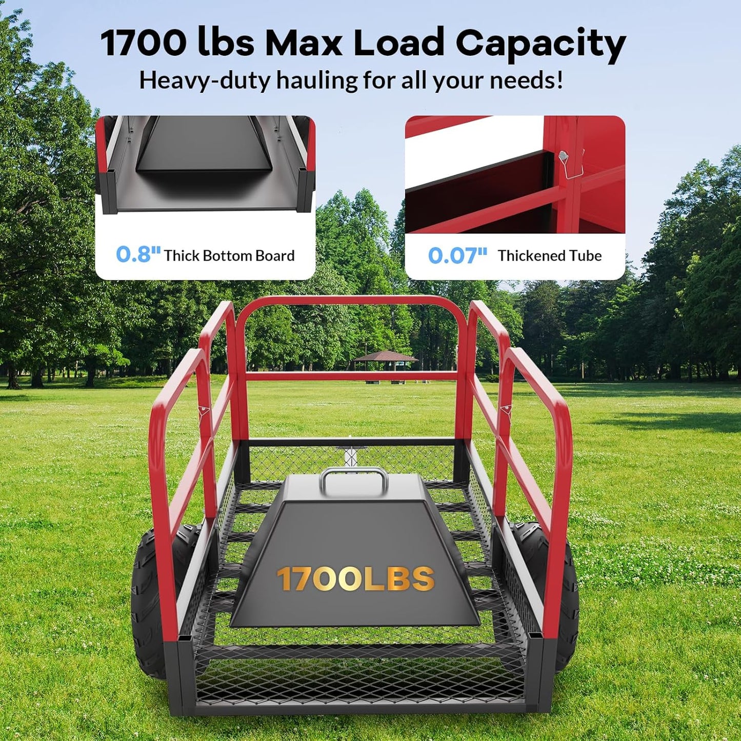 GAOMON Heavy Duty Utility Cart Cargo Trailer, 1700 Lbs 15 Cubic Feet, Yard Utility Trailer with Removable Sides and Handle, Garden Dump Cart for Hauling Behind Lawn & Garden Tractors