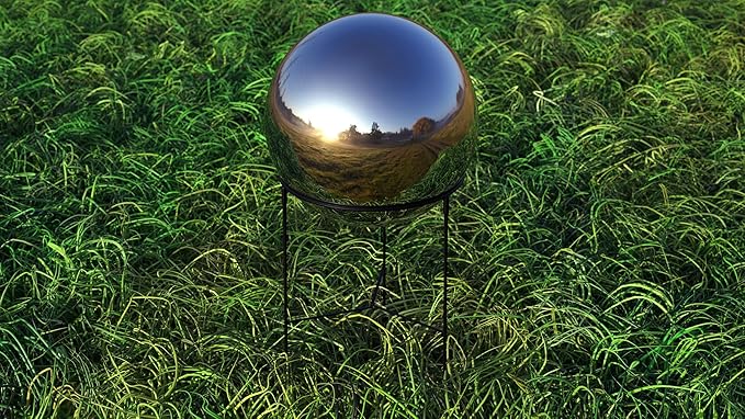 Lulu Decor, Silver Stainless Steel Gazing Mirror Ball Size 12 with Stand