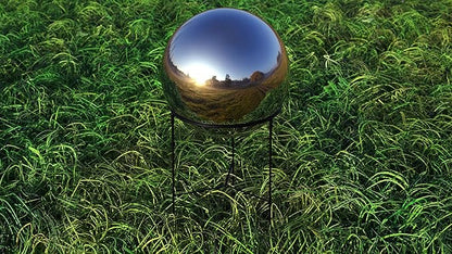 Lulu Decor, Silver Stainless Steel Gazing Mirror Ball Size 12 with Stand