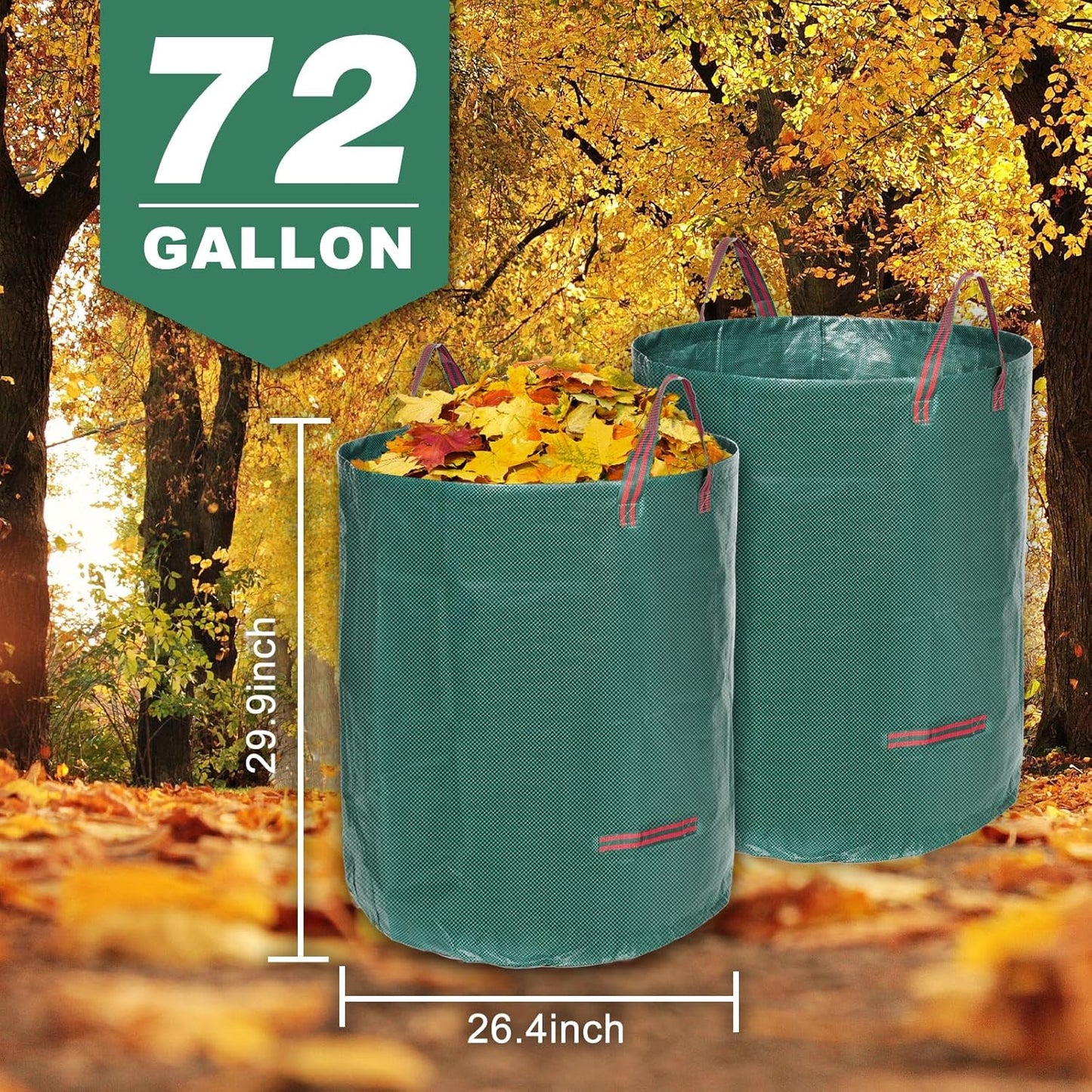 Joyhalo Reusable Yard Waste Bags - 72 Gallon, 6 Pack, Heavy Duty with Gardening Gloves & 4 Handles, Standable, Camping & Recycling