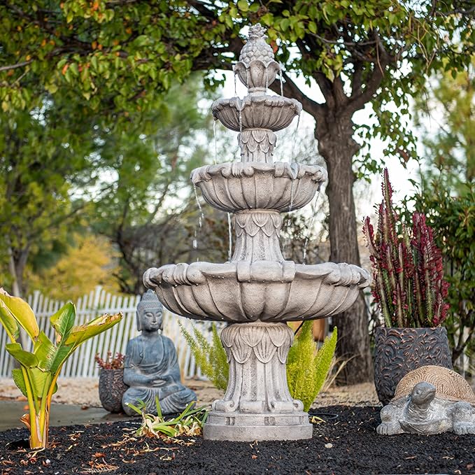 58.3" 3-Tier Outdoor Freestanding Water Fountain - Classic Leaf Design, Large Bird Bath with Pump - Ideal for Yard, Lawn and Garden Décor