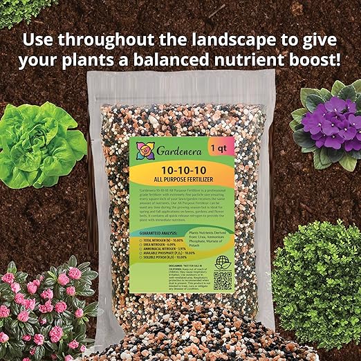 Premium All-Purpose Fertilizer 10-10-10 - Fertilizer for Vegetable Garden & Flowerbed Roses & Large Shrubs and Fruit Trees - 3 Quart
