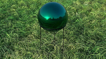 Lulu Decor, Teal Stainless Steel Gazing Mirror Ball Size 12 with Stand