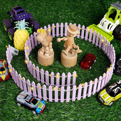 Mini Fairy Garden Fence, 35.5x2 Inch Cuttable Small Wood Picket Fence, DIY Miniature Accessories Decoration for Dollhouse, Crafts, Vegetable Platter, Cake(Light Purple)