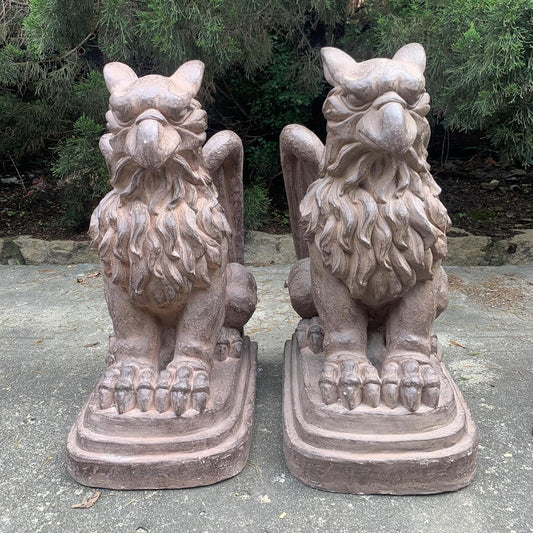 Zaer Ltd. Set of 2 Garden Griffin Statues, Magnesium-Cement Sculptures, 28.3" H Outdoor Entrance