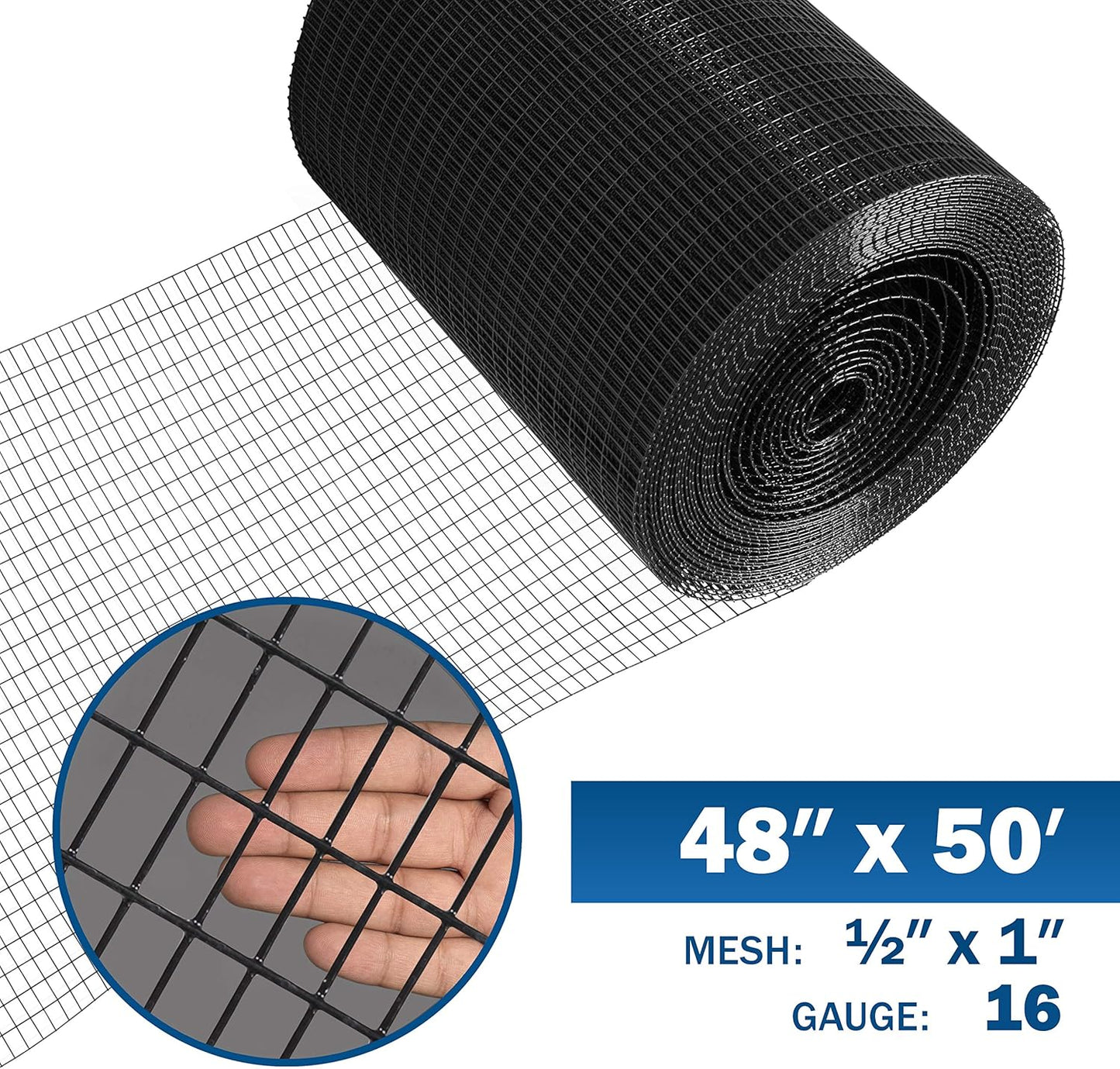Fencer Wire 16 Gauge Black Vinyl Coated Welded Wire Mesh Size 0.5 inch by 1 inch (4 ft. x 50 ft.)