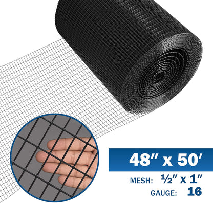 Fencer Wire 16 Gauge Black Vinyl Coated Welded Wire Mesh Size 0.5 inch by 1 inch (4 ft. x 50 ft.)