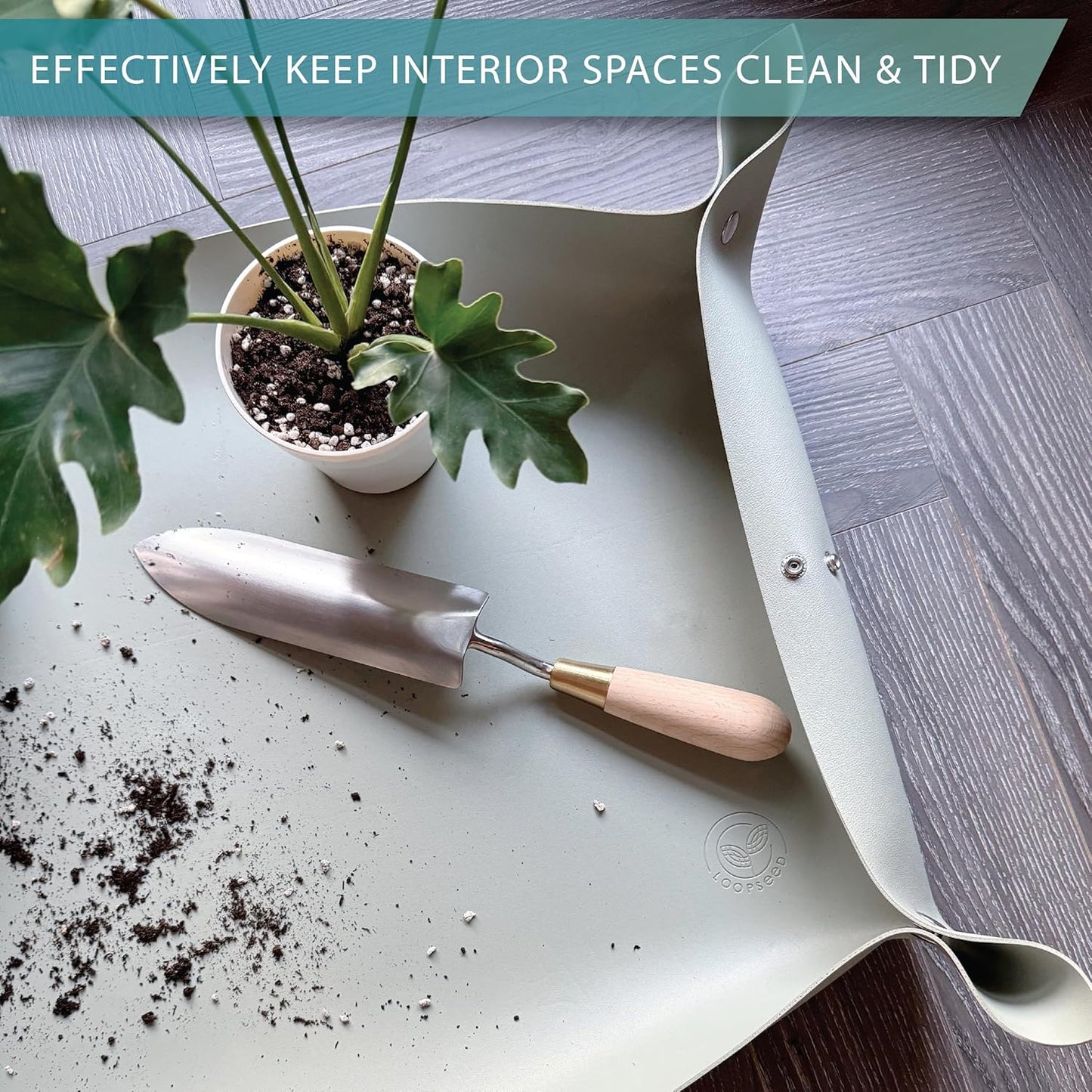 Vegan Leather Plant Repotting Mat Transplanting Mat for Indoor Gardening Waterproof Tray Mess Control Easy Clean Easy Storage 30” x 20” (Forest Sage)