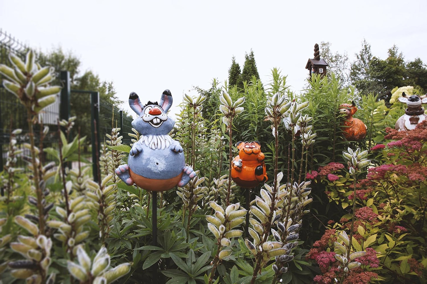 Ceramic Garden Decor - Bunny Lawn Stake - Outdoor Statue - Perfect, Unique Gifts for Gardeners Woman, Men, Yard Gifts - Handmade, Frostproof
