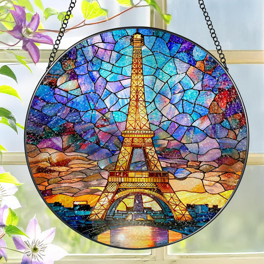 Eiffel Tower Sun Catcher, 8 Inch Stained Glass Suncatcher, Stained Glass Window Hanging, Eiffel