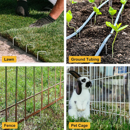 HongWay 120 Pack 4 Inch Landscape Garden Staples, Garden Stakes Galvanized 12 Gauge SOD Ground Stakes Landscaping Fabric Pins Yard Staples for Lawn Turf Hose Irrigation Tubing