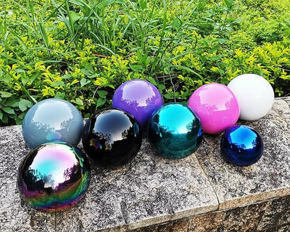 Purple Gazing Globe Mirror Ball in Stainless Steel, Shiny Hollow Sphere Sparkling Housewarming Outdoor Party Ornament (Purple, 8 inches)