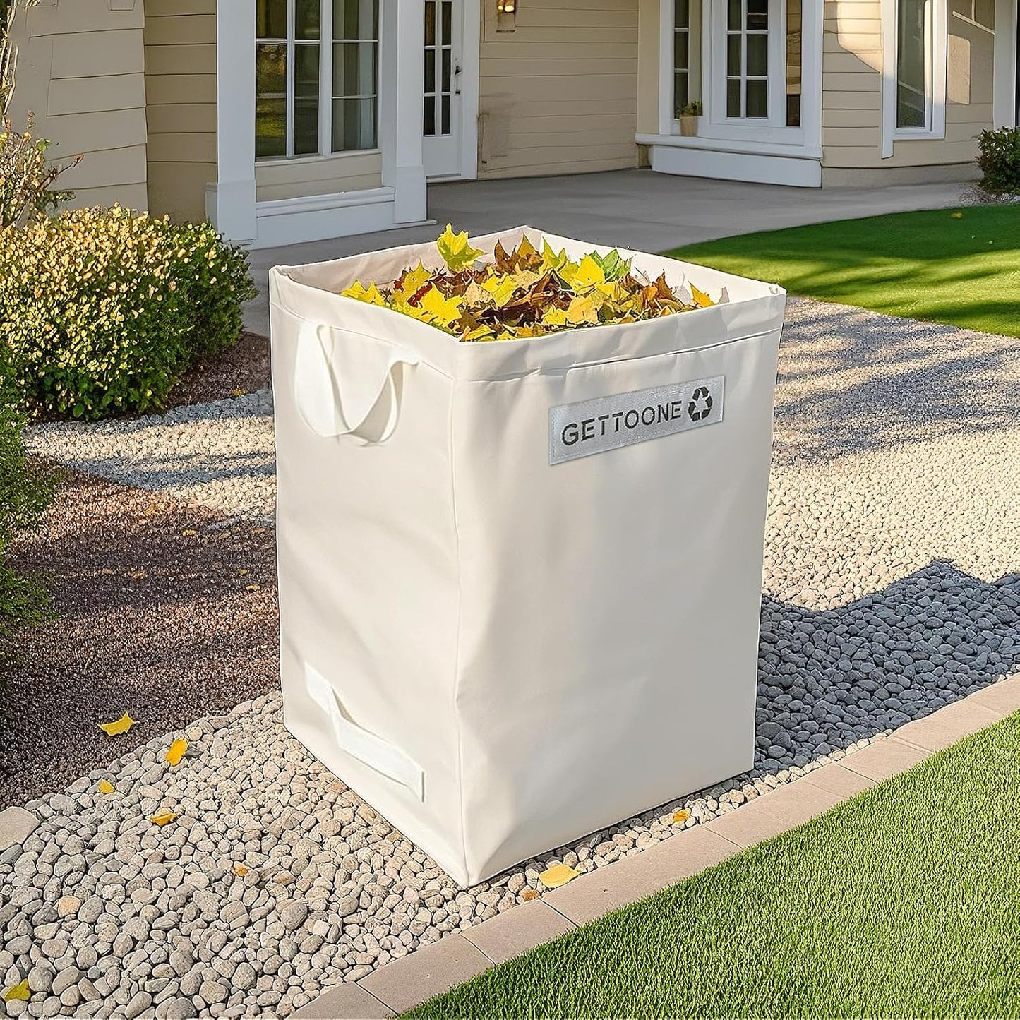 Lawn Bags for Yard Waste | Heavy-Duty Collapsible Leaf Bag, 38 Gallon Reusable Garden Clippings Container & Outdoor Trash Can with 2 Carry Handles (Square Bigger)