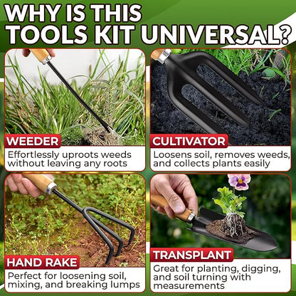 Compact Gardening Tool Set of 9 - Mini Garden Kit for Women with Multiple Pockets, Rust-Proof Steel Planting Tools for Gardeners - Portable Garden Tool Bag, Outdoor and Indoor Gardening Kit for Women