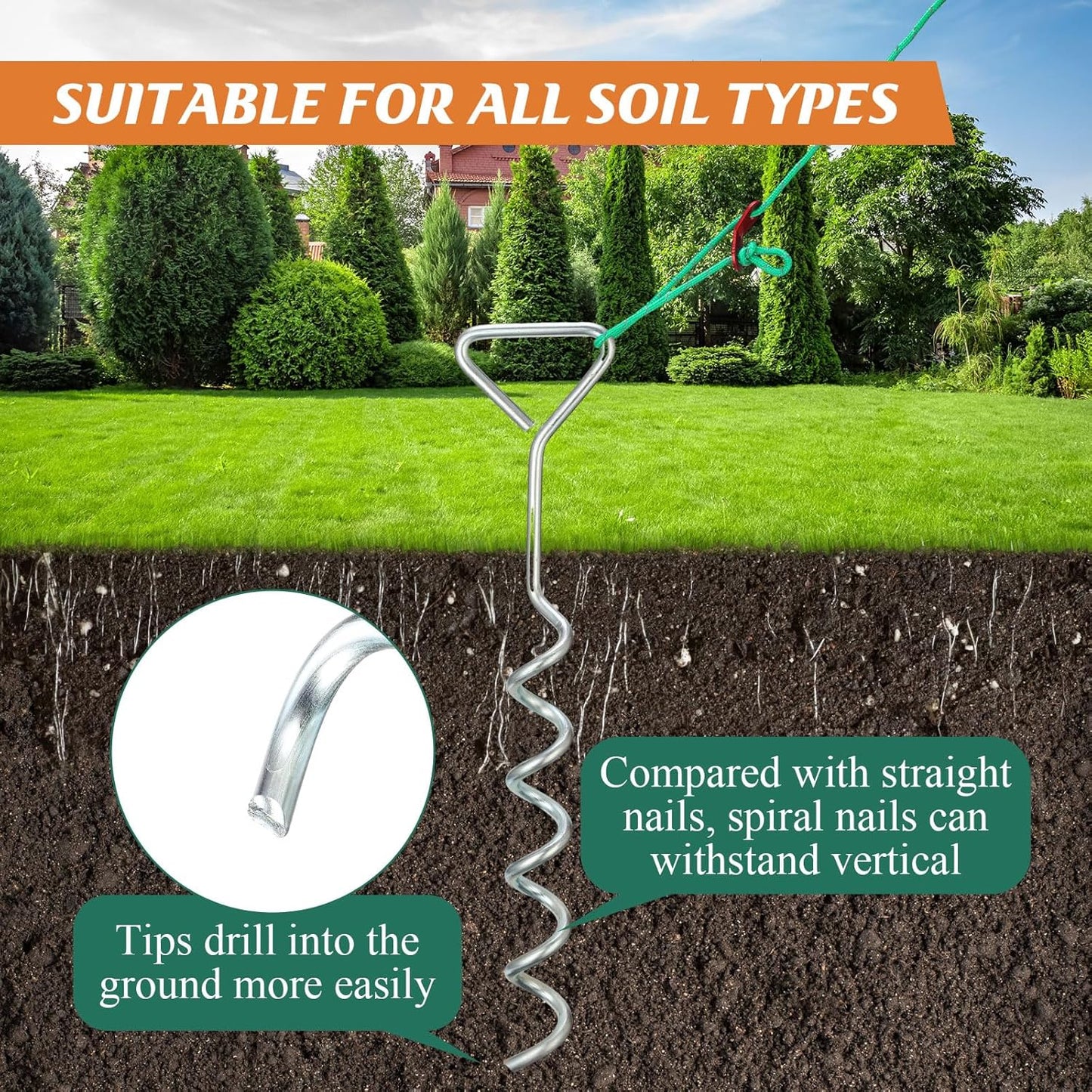Sintuff 12 Set Tree Stakes and Supports Kit for Anti Hurricane Leaning Trees Straightening Heavy Duty 15. 75" Spiral Tree Stake with 13. 12 ft Ropes and 15. 75'' Support Straps (Green)