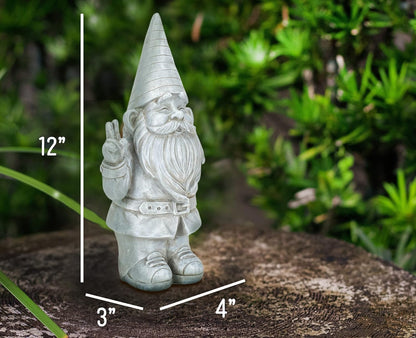 NAT & JULES Gnome 12 inch Resin Stone Garden Statue (Peace Gnome)