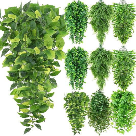 Hoteam 12 Pcs Artificial Hanging Plants 32 Inch Fake Ivy Vines with Fake Leaves Patio Artificial